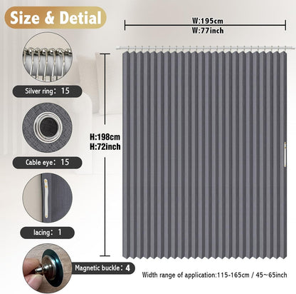Folding Magnetic Waterproof Shower Curtain with Hooks, Acordion Polyester Shower Curtains for Bathroom