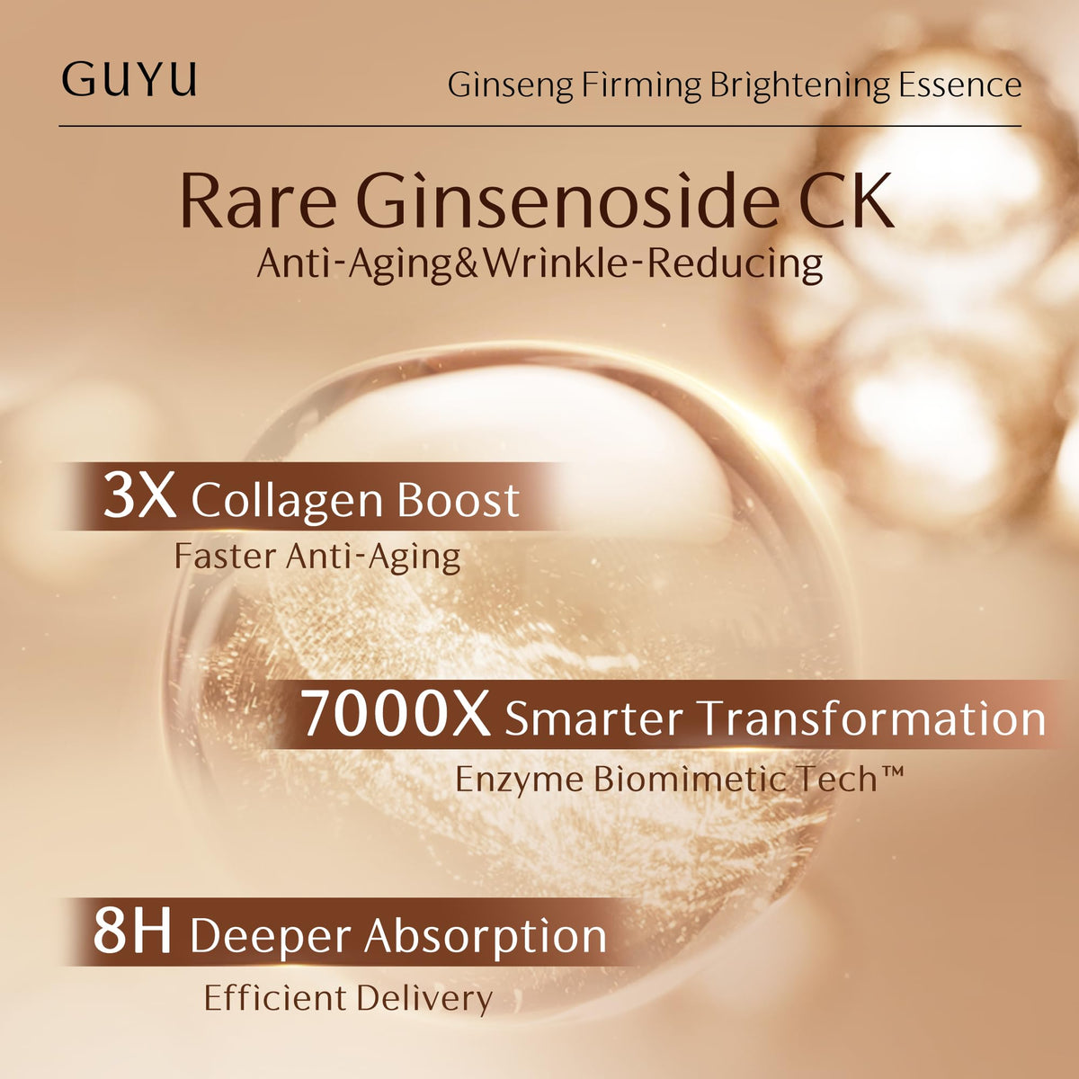 Ginseng Anti-Aging Serum for Face, Peptide Collagen, Firming,20 Vials/Pack