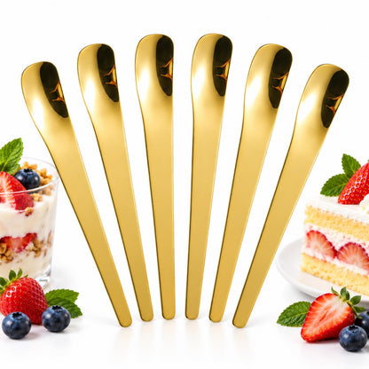 6 Pcs 316L Stainless Steel Dessert Spade Spoon, Long Handle for Cake and Yogurt