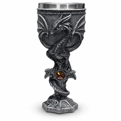 3D Dragon Goblet Wine Glass, 6.8 fl oz Stainless Steel Medieval Gothic Fantasy Stemmed Cup