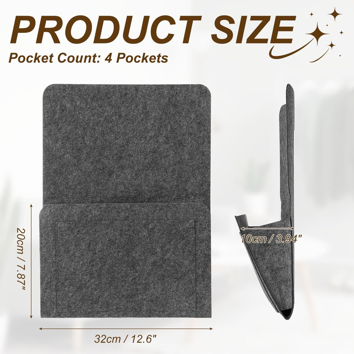 5 Pockets Felt Bedside Storage Organizer, Hanging Caddy for Bedroom Home
