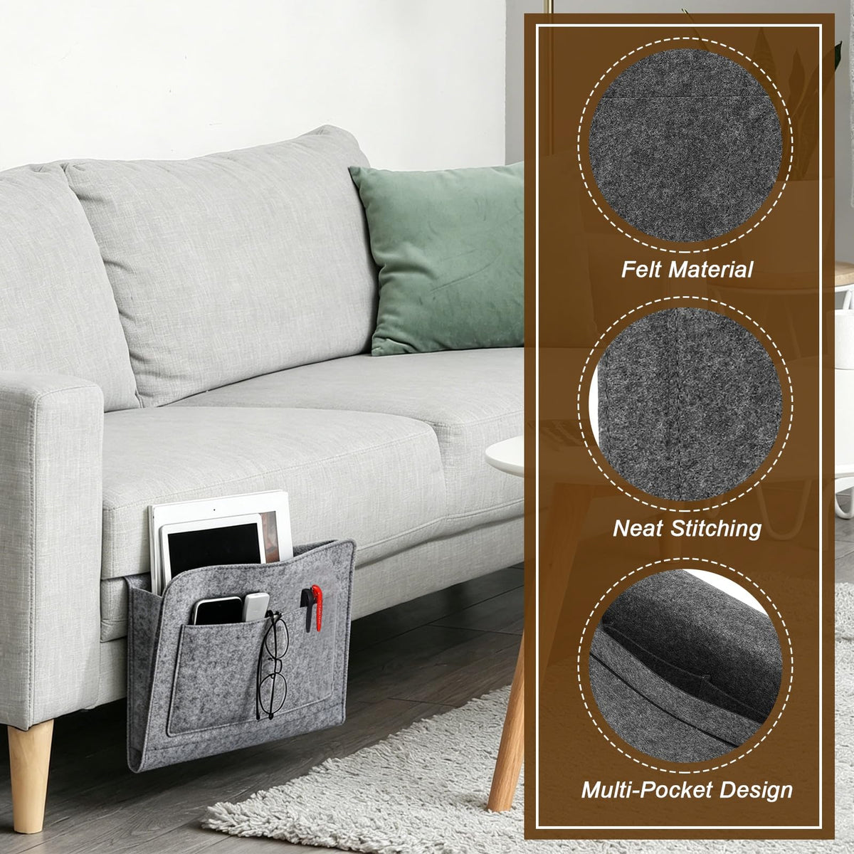 5 Pockets Felt Bedside Storage Organizer, Hanging Caddy for Bedroom Home