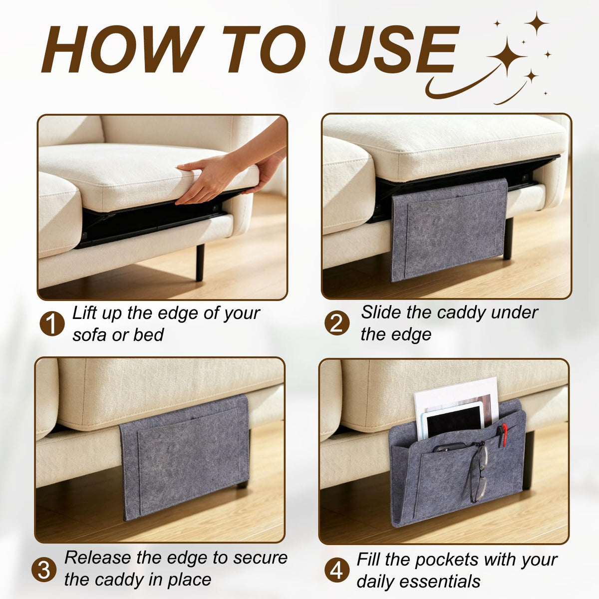 5 Pockets Felt Bedside Storage Organizer, Hanging Caddy for Bedroom Home