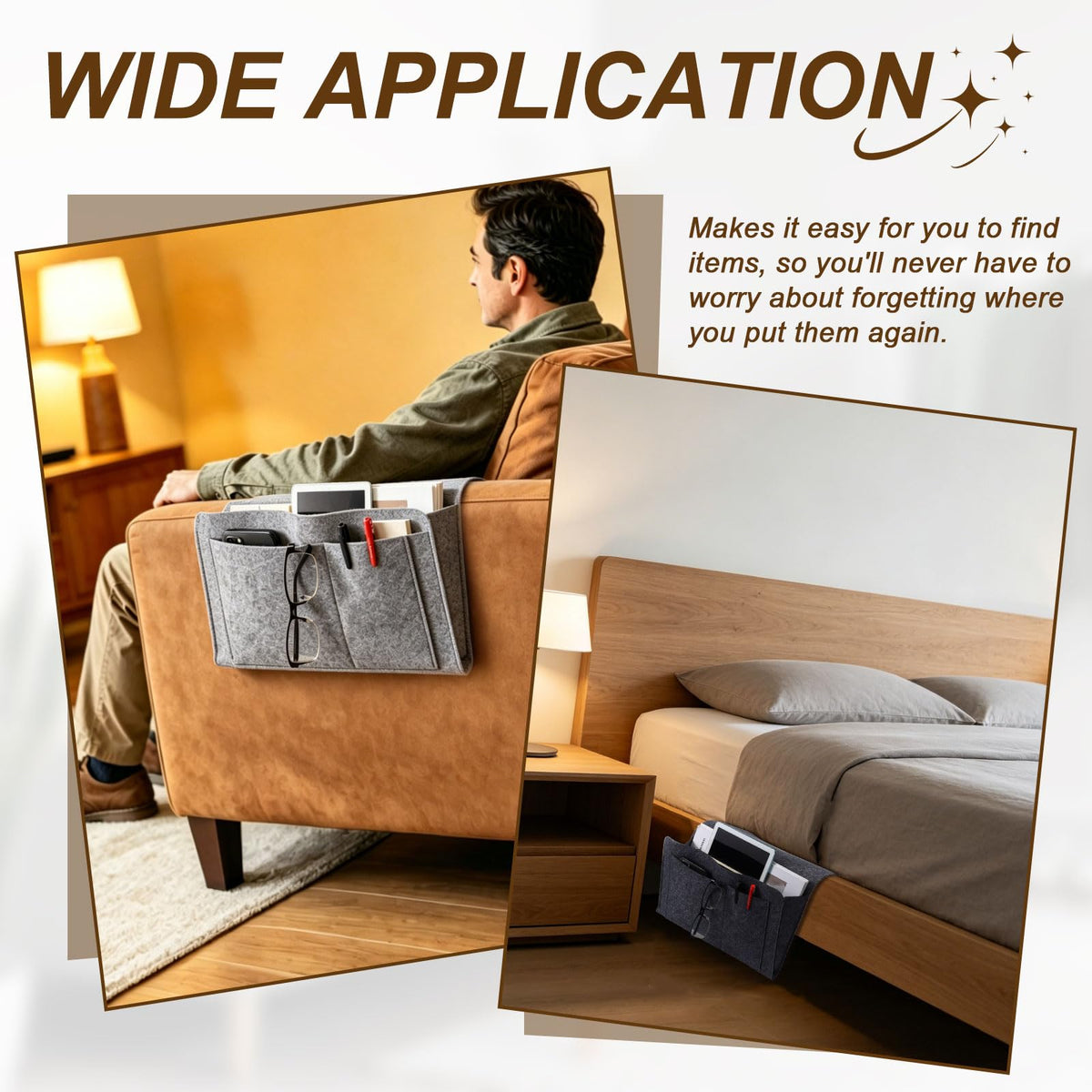 5 Pockets Felt Bedside Storage Organizer, Hanging Caddy for Bedroom Home