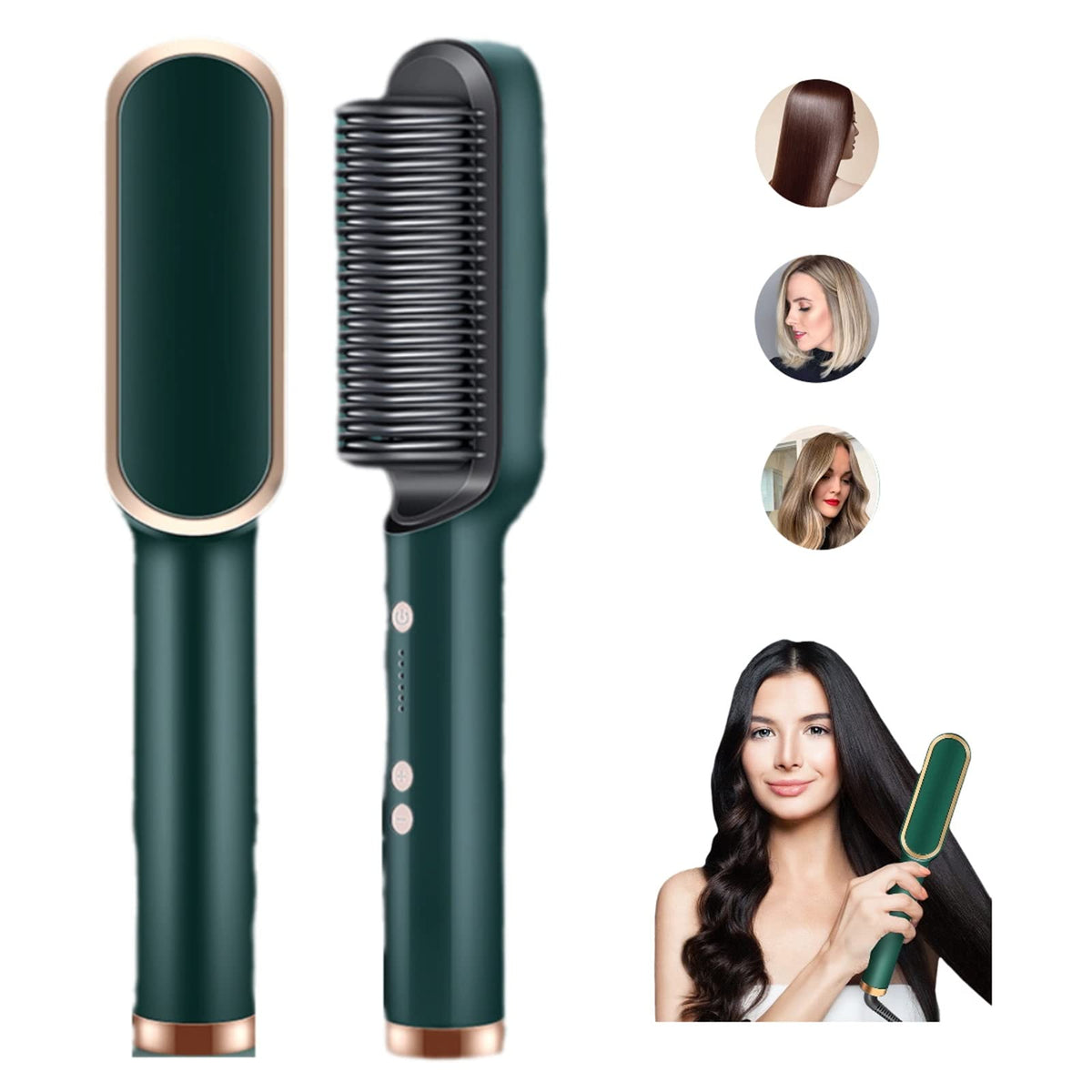 Negative Ion Hair Straightener Styling Comb,Portable Electric Brush and Curler,