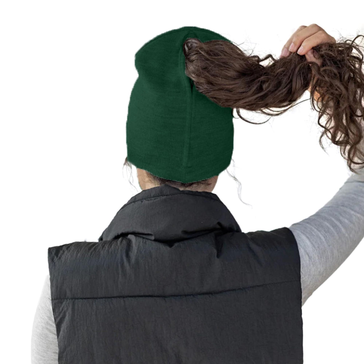 Magnetic Opening Ponytail Beanie Cap for Women Winter Knit Cuffed Hat