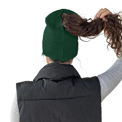 Magnetic Opening Ponytail Beanie Cap for Women Winter Knit Cuffed Hat