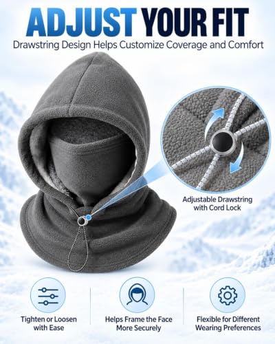 Winter Fleece Double Layer Balaclava Hood ,One-Piece 3-in-1 Warm Mask Hat