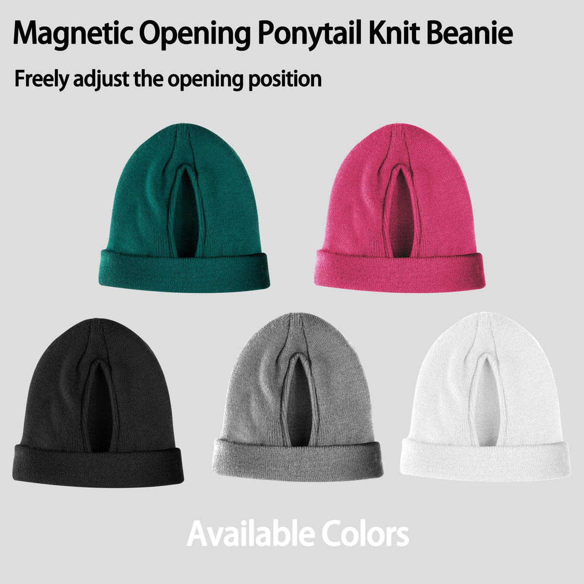 Magnetic Opening Ponytail Beanie Cap for Women Winter Knit Cuffed Hat