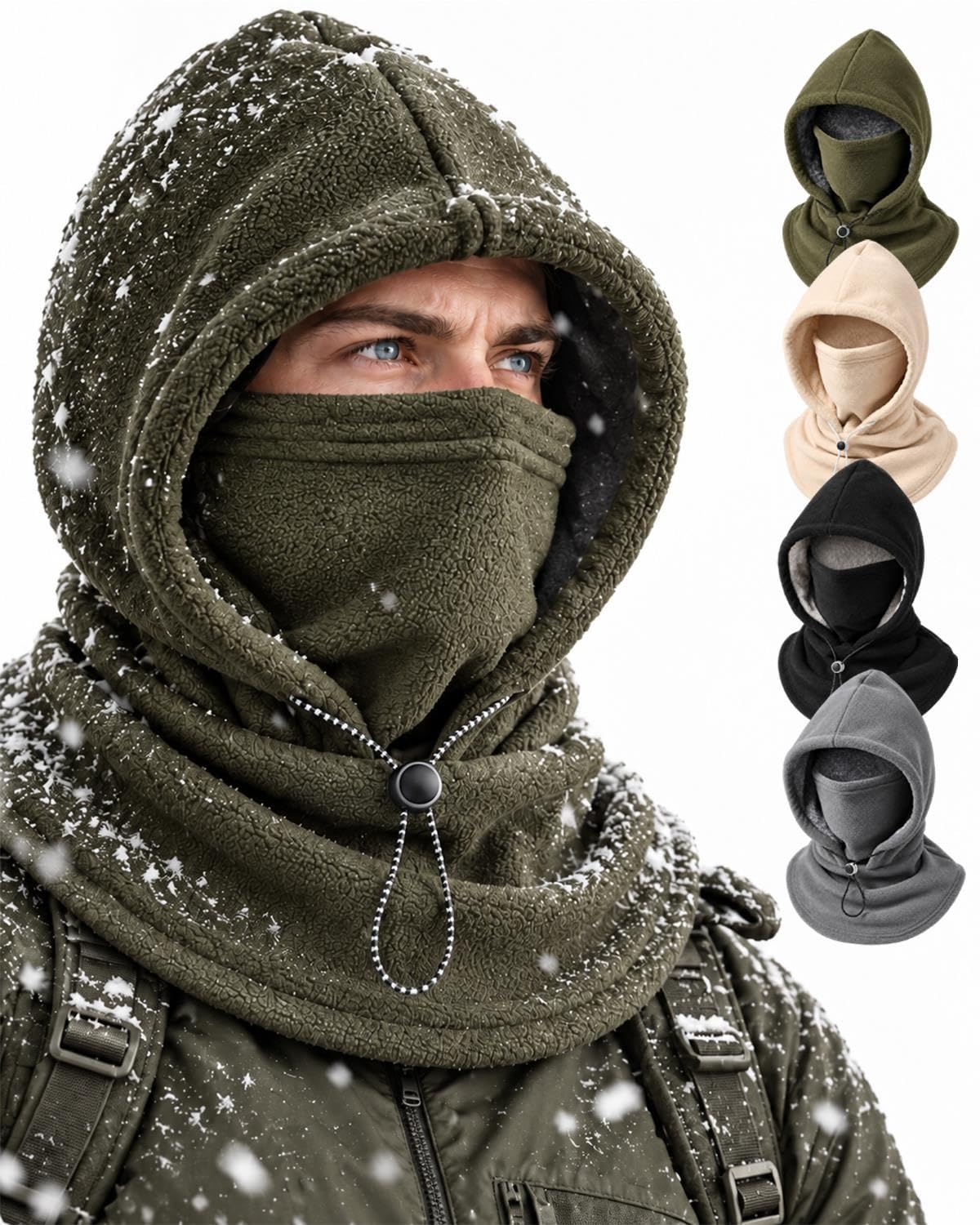 Winter Fleece Double Layer Balaclava Hood ,One-Piece 3-in-1 Warm Mask Hat