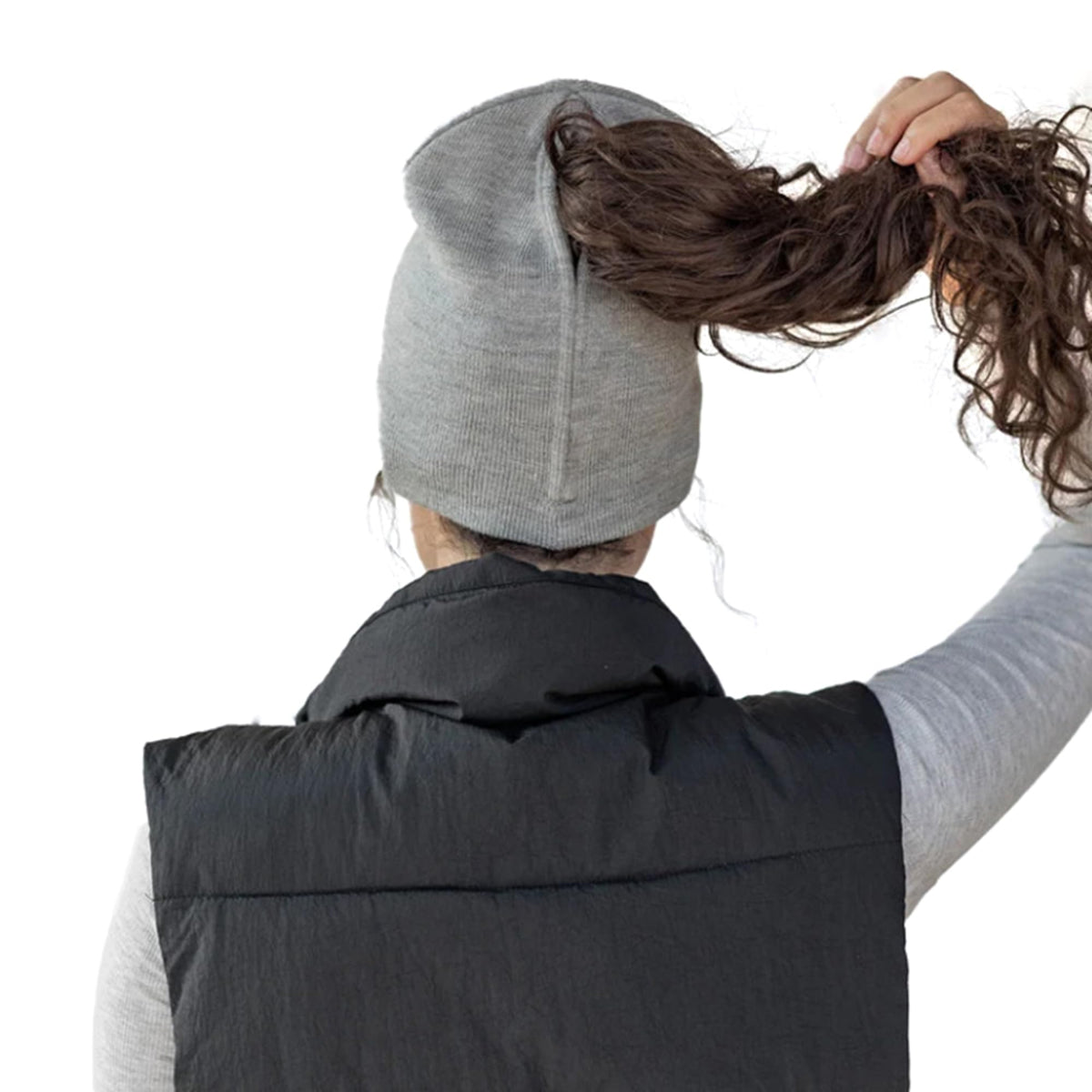 Magnetic Opening Ponytail Beanie Cap for Women Winter Knit Cuffed Hat