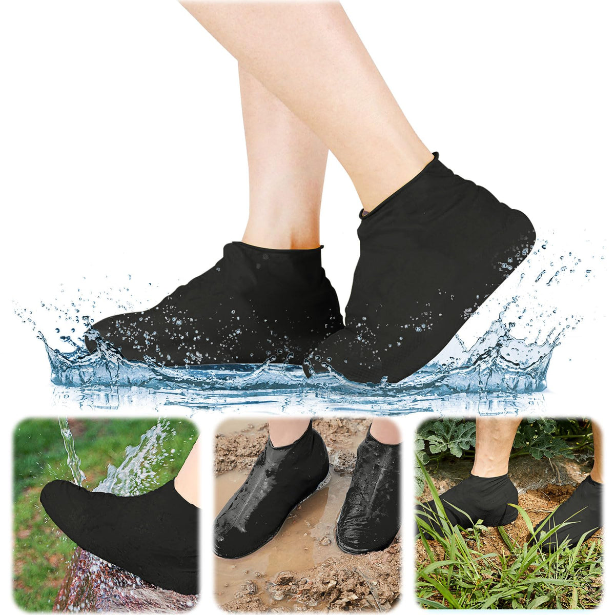 Thickened Non-Slip Waterproof Shoe Covers, Overshoes Silicone Rubber Rain Shoe Protectors