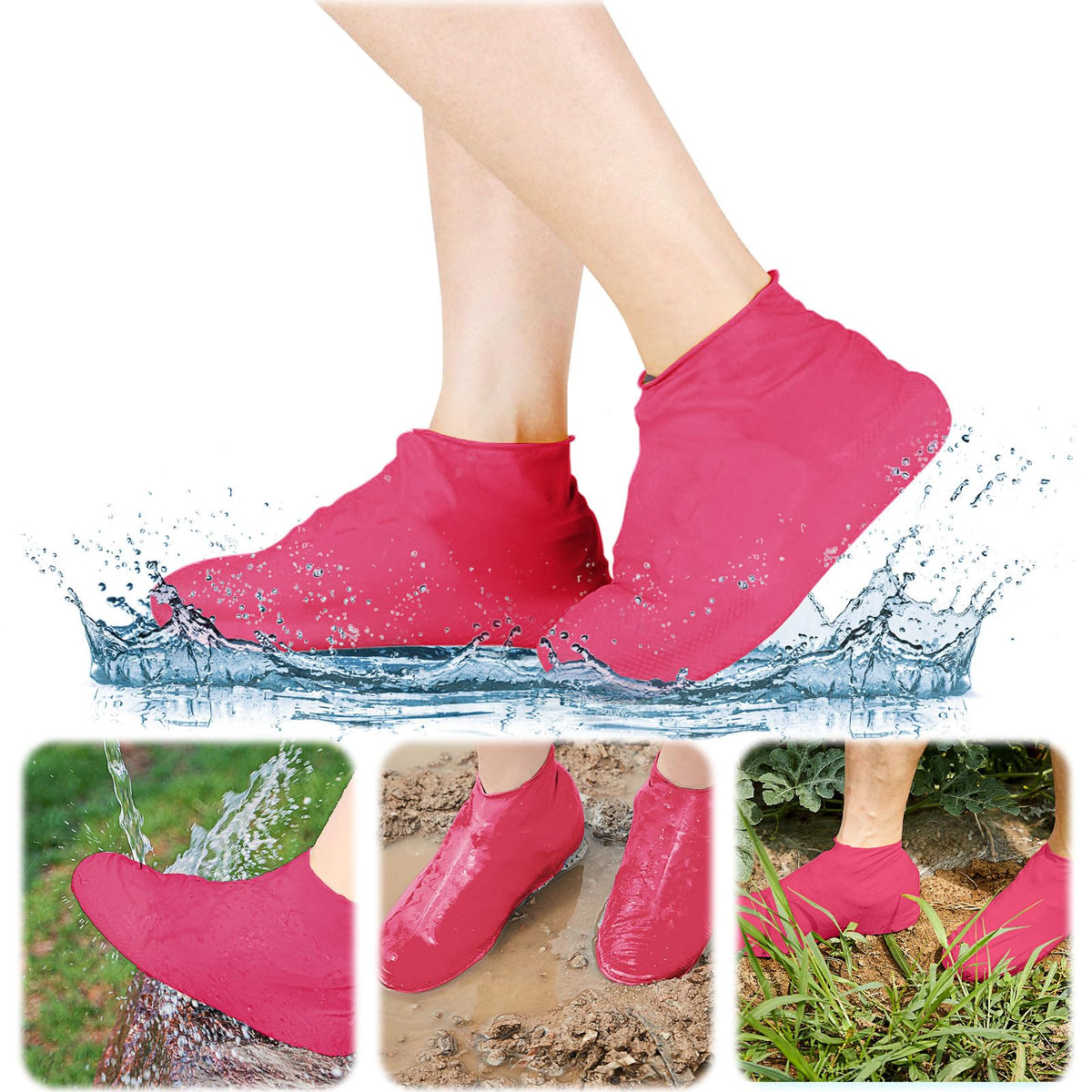 Thickened Non-Slip Waterproof Shoe Covers, Overshoes Silicone Rubber Rain Shoe Protectors