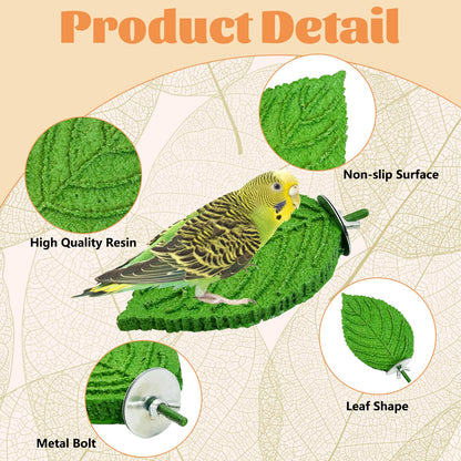 2 Pcs Parrot Perch Resin Bird Beak Grinding Stone, Leaf Shape Perch Stand Foot Clawing Trimmer