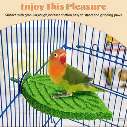 2 Pcs Parrot Perch Resin Bird Beak Grinding Stone, Leaf Shape Perch Stand Foot Clawing Trimmer