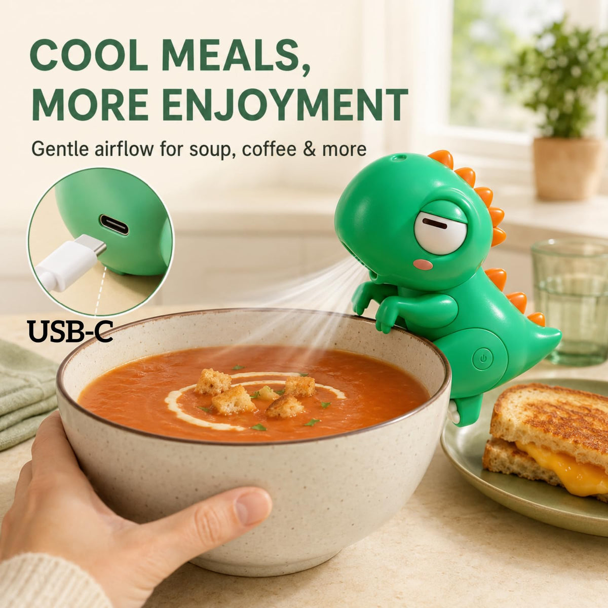 Cooling Clip-On Mini Food Fan for Cup & Bowl,USB Rechargeable Hands-Free Portable Desk Fan