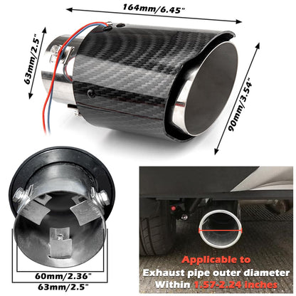 Auto LED Exhaust Tip Tailpipe ,Tip 60mm Straight Carbon Fiber Style Bolt Clamp On for Cars