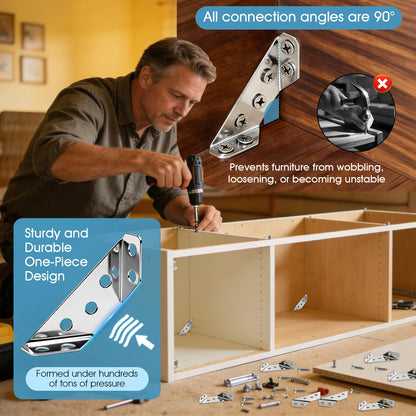 12 Pack Universal Stainless Steel Furniture Corner Connectors with Screws