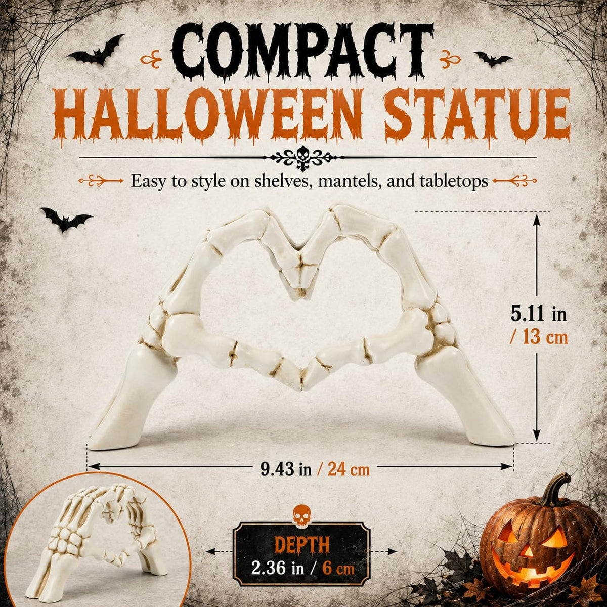Skeleton Heart Hands Sculpture Resin Gothic Hand Statue