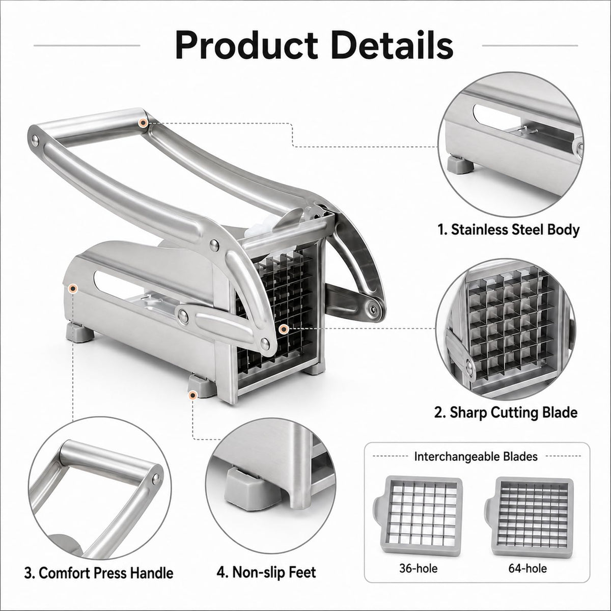 Manual Stainless Steel Vegetable Cutter/Slicer, Multifunctional Dishwasher Safe