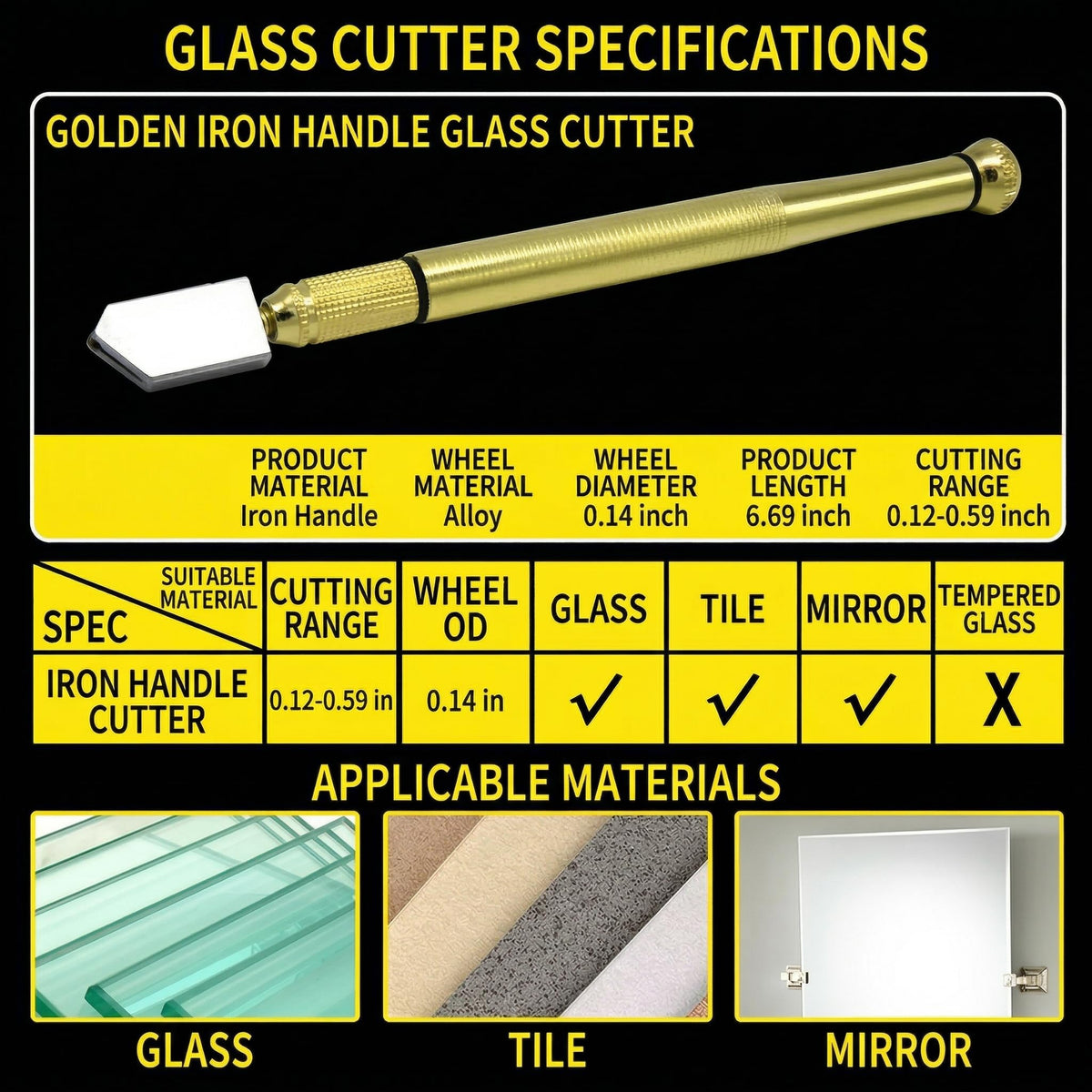 Multi-Function Diamond Glass Cutter, Manual Tile and Mirror Cutting Tool