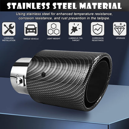 Auto LED Exhaust Tip Tailpipe ,Tip 60mm Straight Carbon Fiber Style Bolt Clamp On for Cars