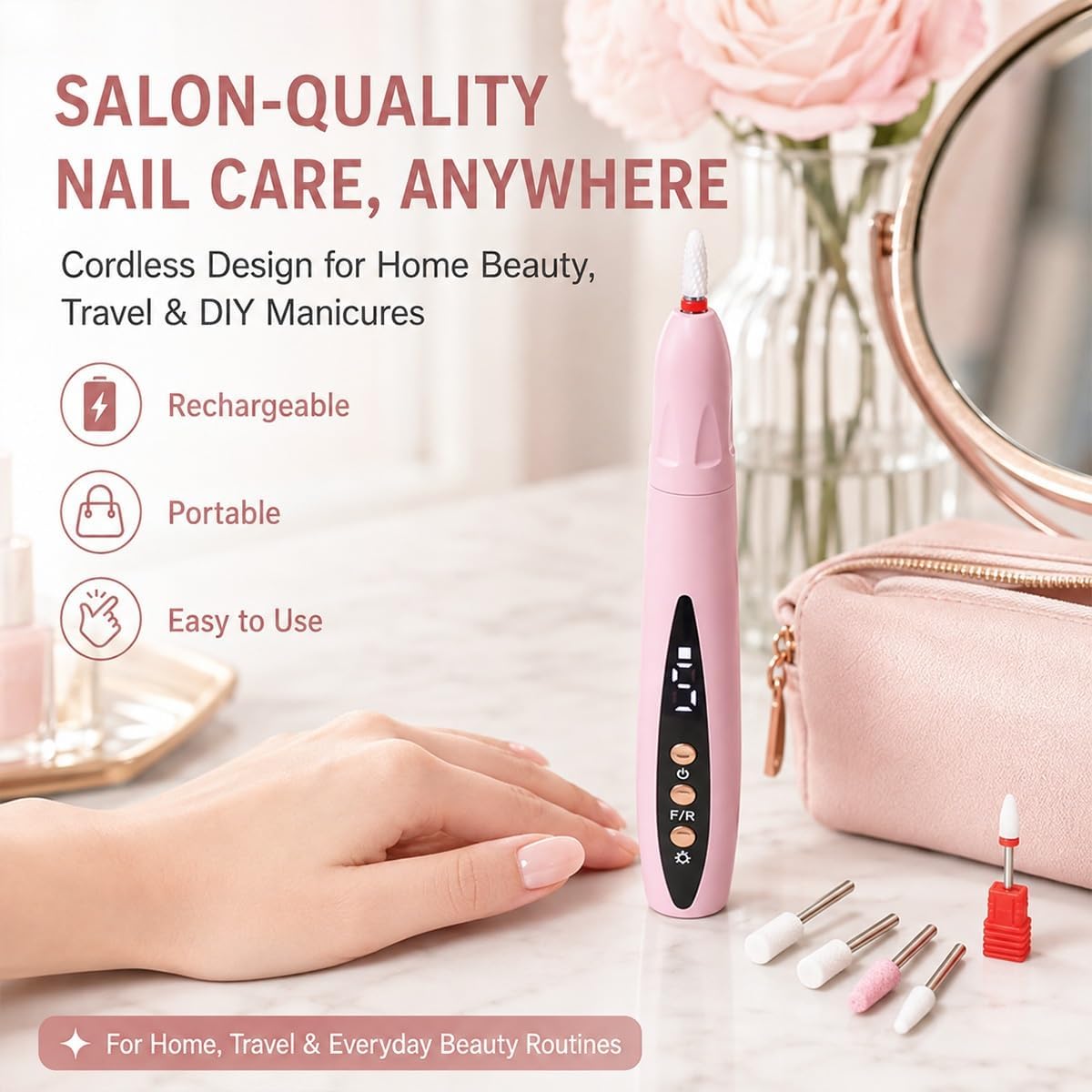5-Piece Cordless Rechargeable Manicure Grinding and Grooming Tool Set