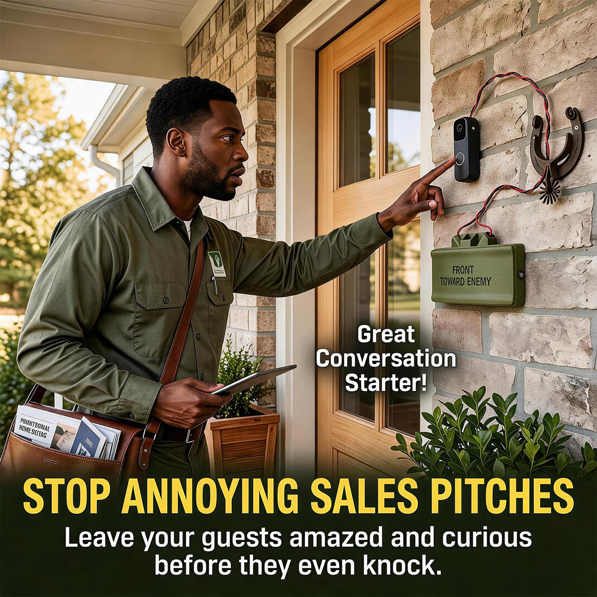 Classic Military Theme Door Sign, Wired Vintage Doorbell Cover Prank