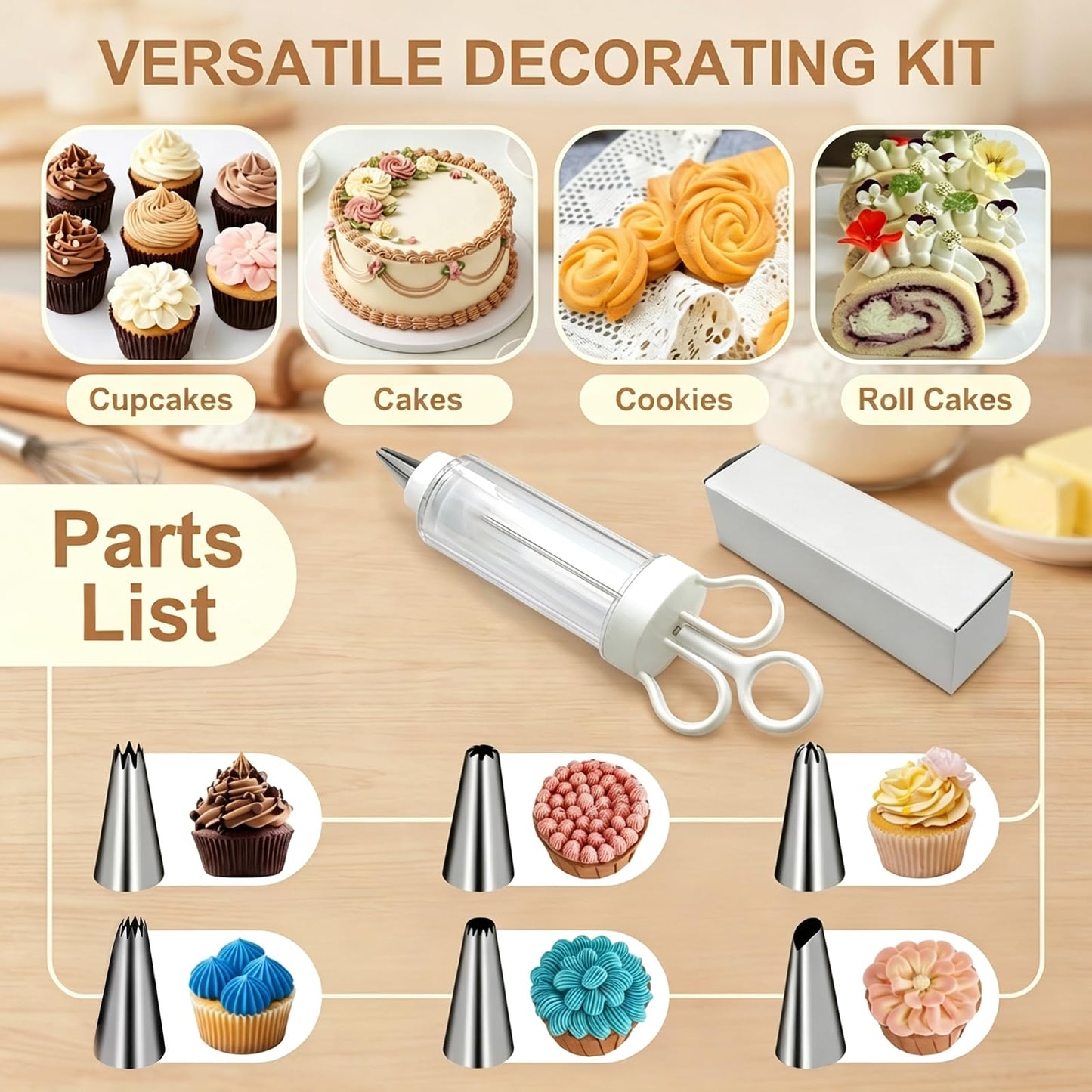 7PCS Stainless Steel Cake Decorating Tool Kit, Cupcake Injector Piping Set for Cake & Deviled Egg Decoration, Pastry Icing Tools kitchen gadgets