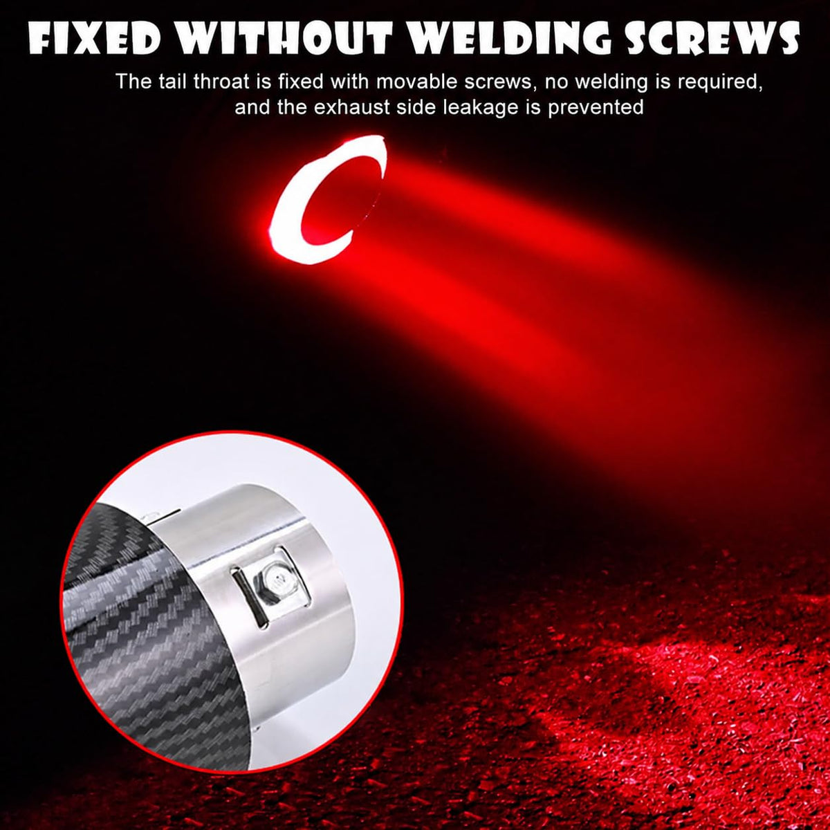 Auto LED Exhaust Tip Tailpipe ,Tip 60mm Straight Carbon Fiber Style Bolt Clamp On for Cars