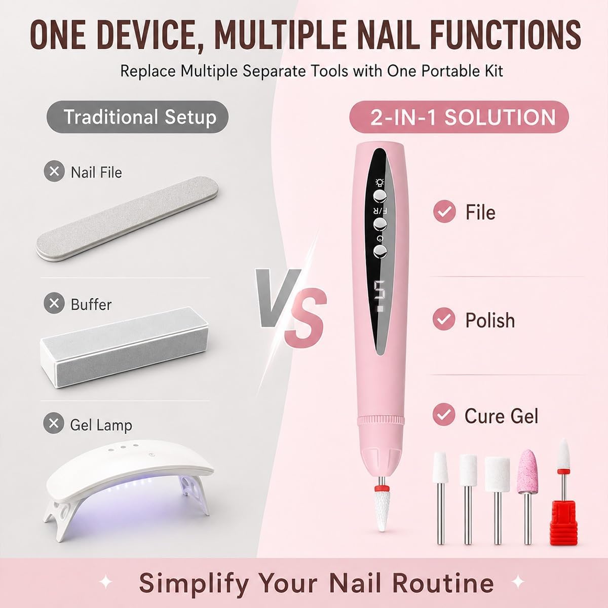 5-Piece Cordless Rechargeable Manicure Grinding and Grooming Tool Set
