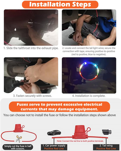 Auto LED Exhaust Tip Tailpipe ,Tip 60mm Straight Carbon Fiber Style Bolt Clamp On for Cars