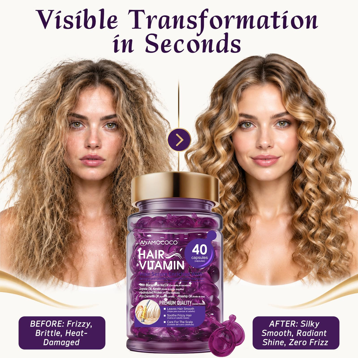 Hair Oil Capsules 40 Count,Deep Conditioning Treatment for Color, Treated & Permed Hair