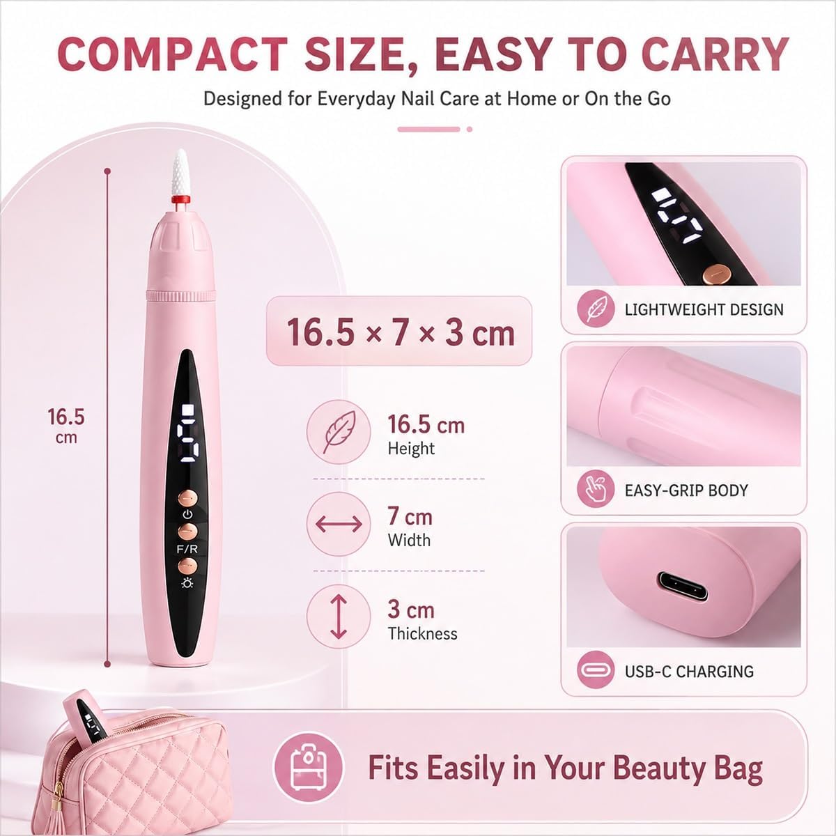 5-Piece Cordless Rechargeable Manicure Grinding and Grooming Tool Set