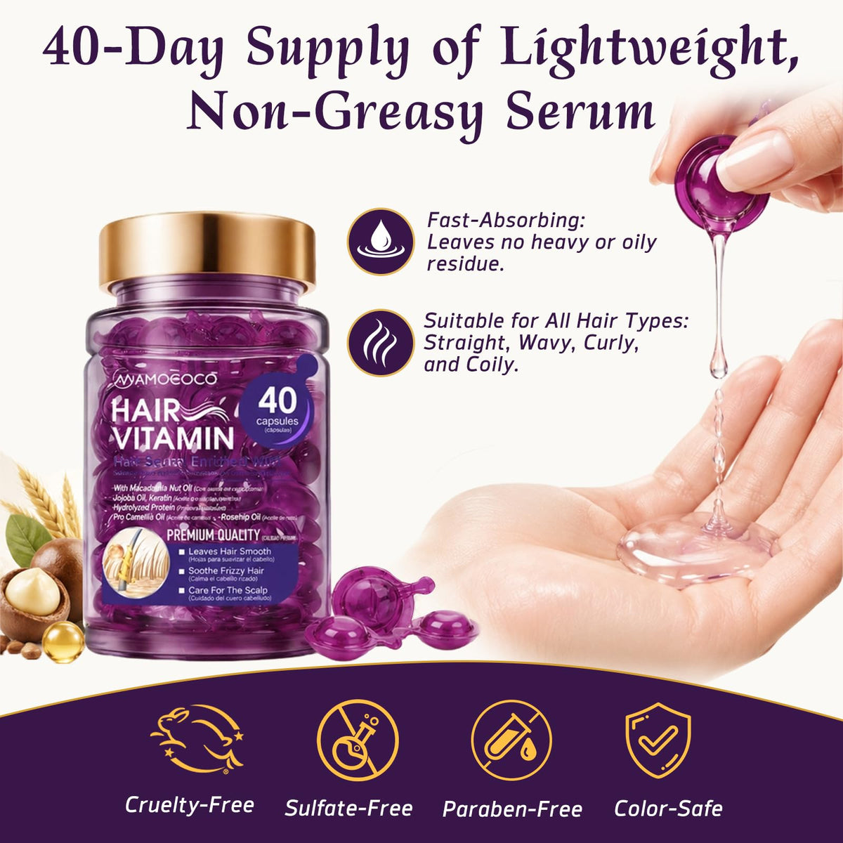 Hair Oil Capsules 40 Count,Deep Conditioning Treatment for Color, Treated & Permed Hair