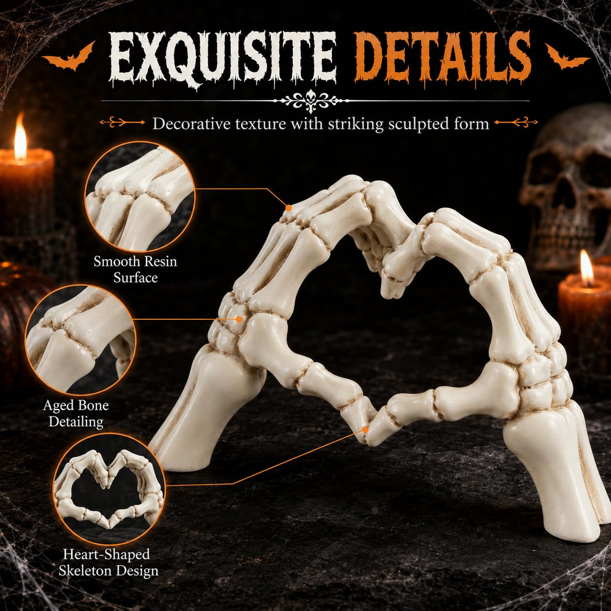 Skeleton Heart Hands Sculpture Resin Gothic Hand Statue