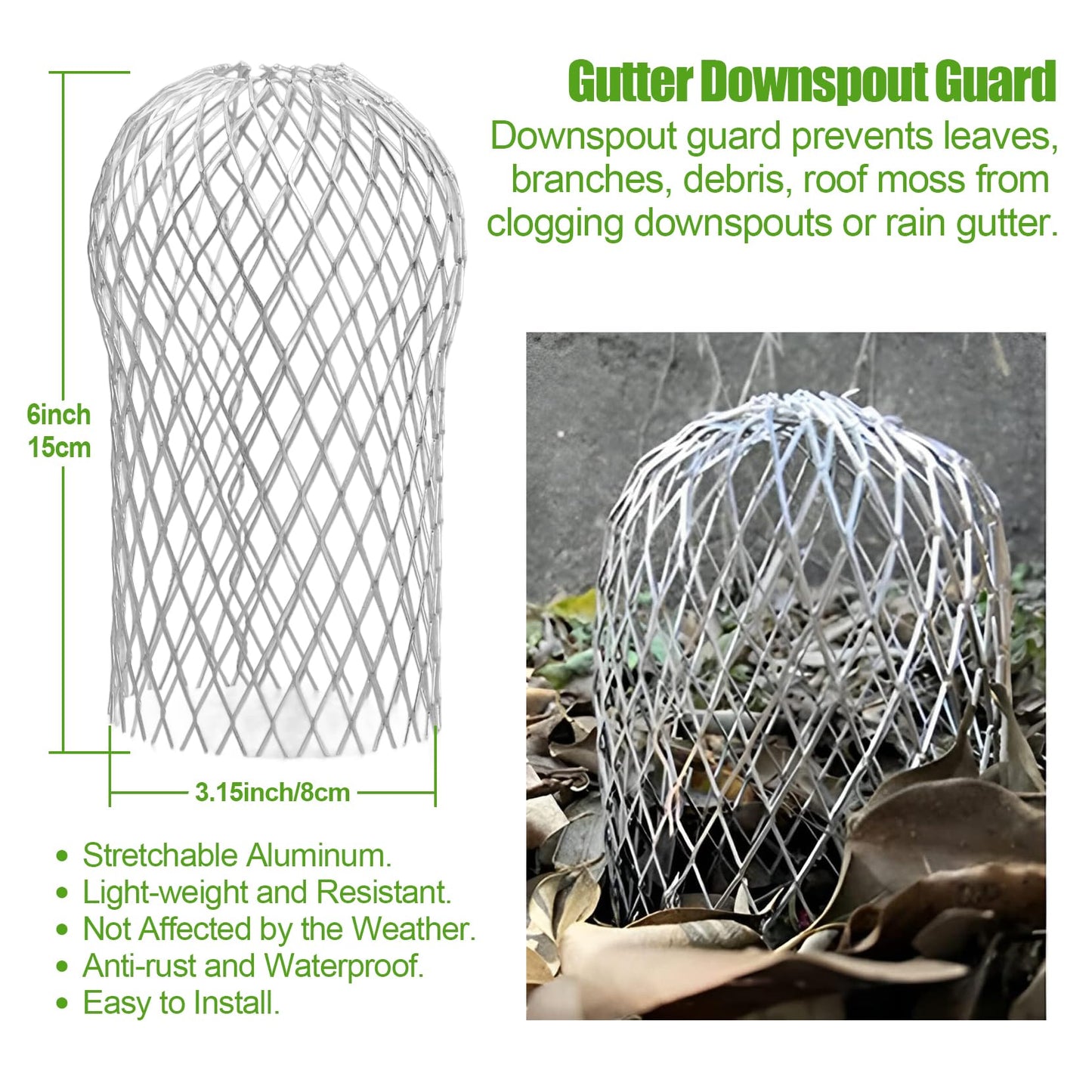 6 Pack Adjustable Gutter Downspout Guards, Expandable Leaf Filter Strainer