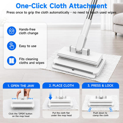 Hands Free Multi Purpose Flat Mop One Click Shark Tooth Grip