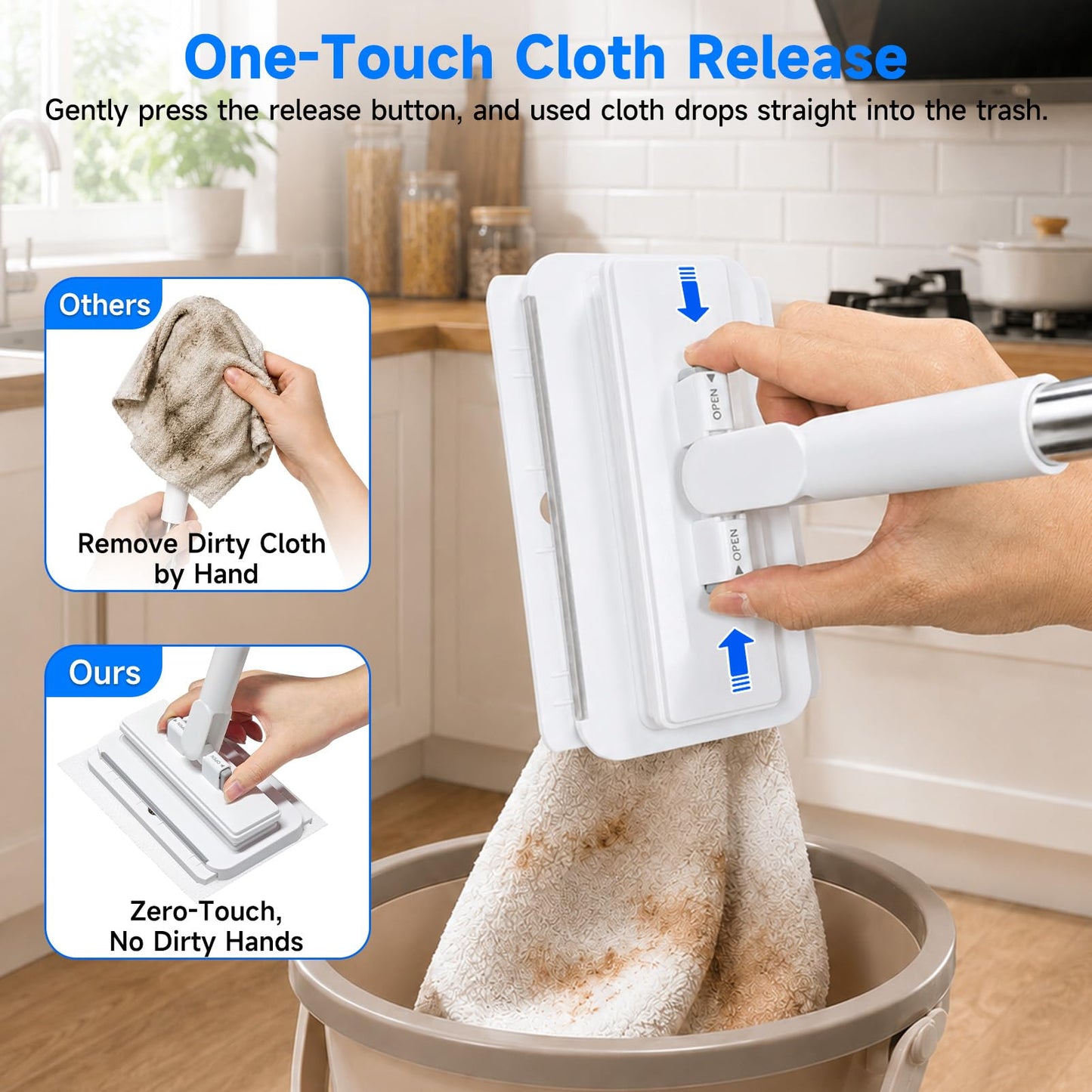 Hands Free Multi Purpose Flat Mop One Click Shark Tooth Grip