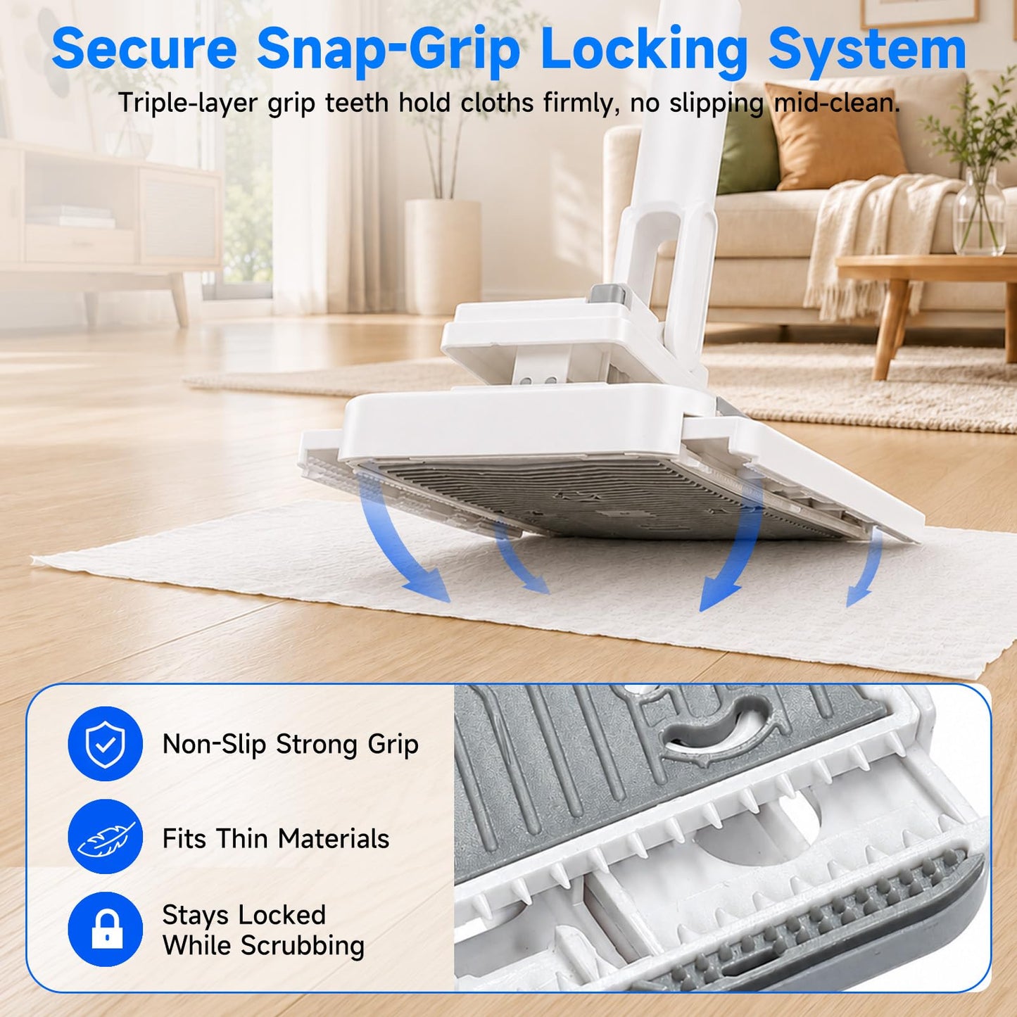 Hands Free Multi Purpose Flat Mop One Click Shark Tooth Grip