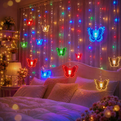 Butterfly Curtain Fairy Lights USB Plug in,8 Modes 120 LED 20FT Firefly Twinkle String Lights with Remote