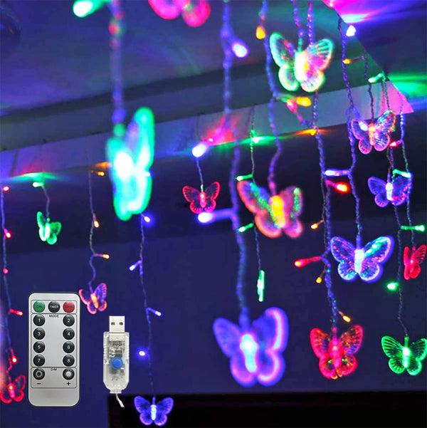 Butterfly Curtain Fairy Lights USB Plug in,8 Modes 120 LED 20FT Firefly Twinkle String Lights with Remote