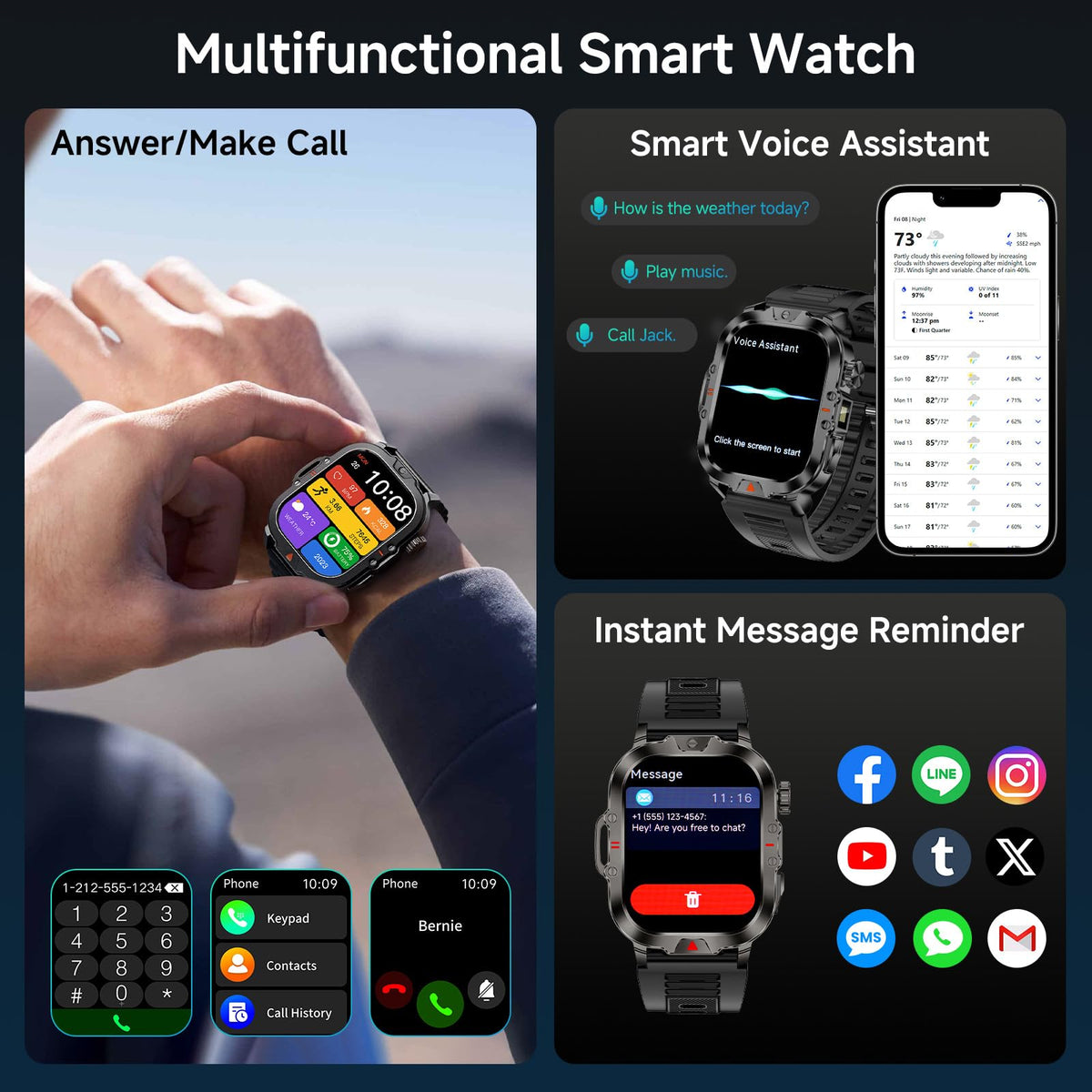 Fitness Smart Watch IP68 Waterproof Wireless Call Message Reminder