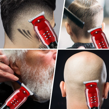 Professional Cordless Hair Clippers: Transparent Electric Hair Trimmer Set with 0 Pitch Light