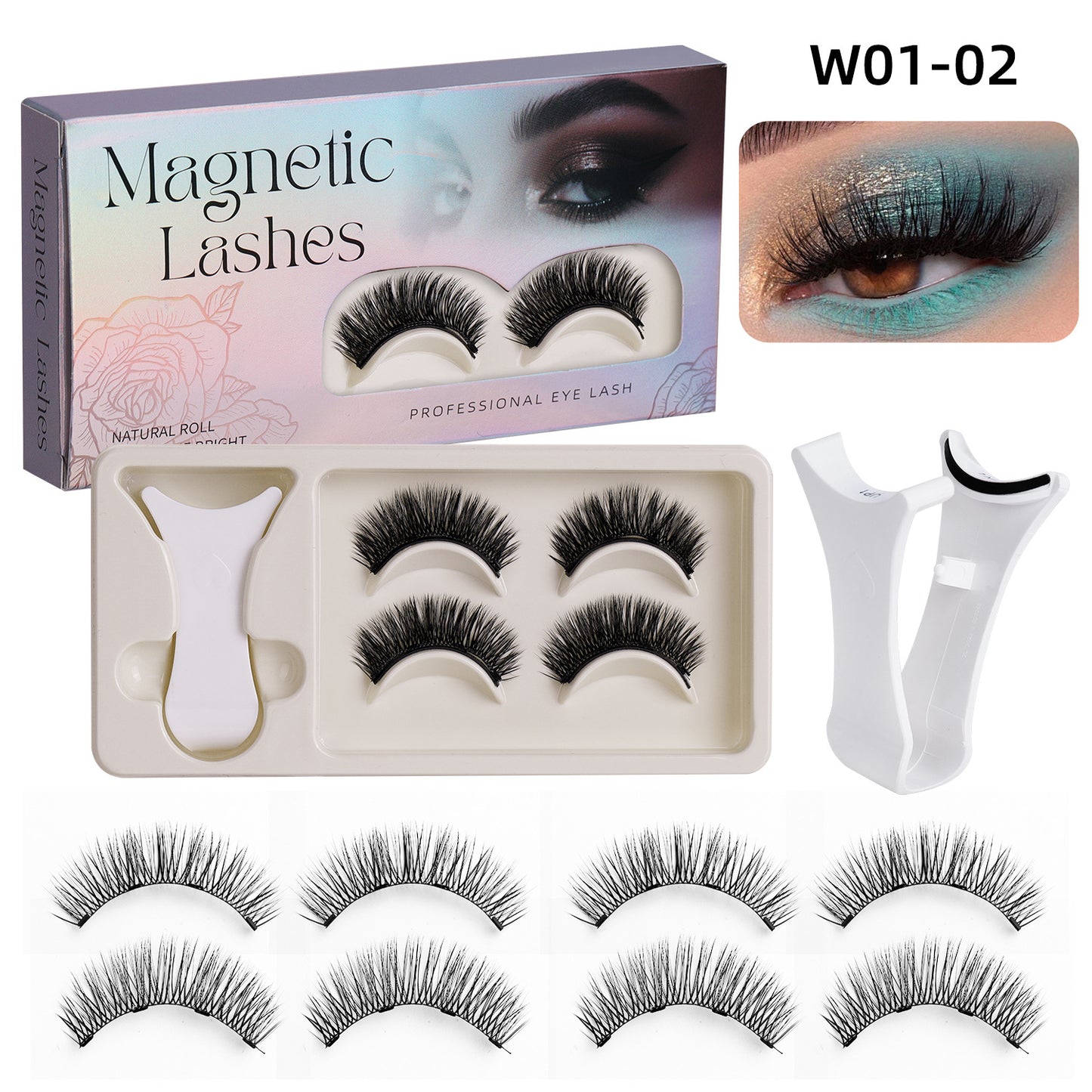 2 Pairs Reusable Magnetic Eyelashes Lashes with Curler