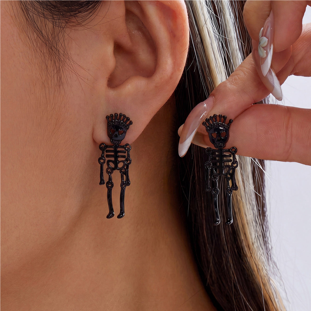 Gothic Skeleton Halloween Earrings for Women , Unique Human Skull Funny Earring Ghost Front Back Dangle Party Accessories