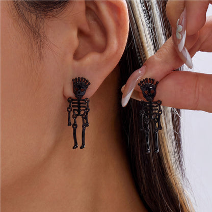 Gothic Skeleton Halloween Earrings for Women , Unique Human Skull Funny Earring Ghost Front Back Dangle Party Accessories