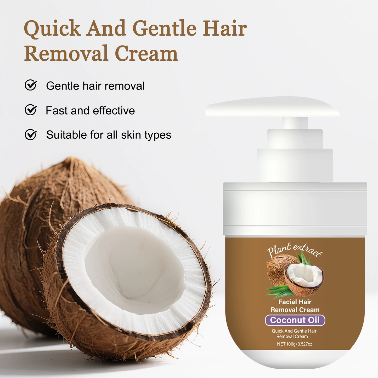 Botanical Coconut Hair Removal Cream – Gentle Depilatory for Face & Body