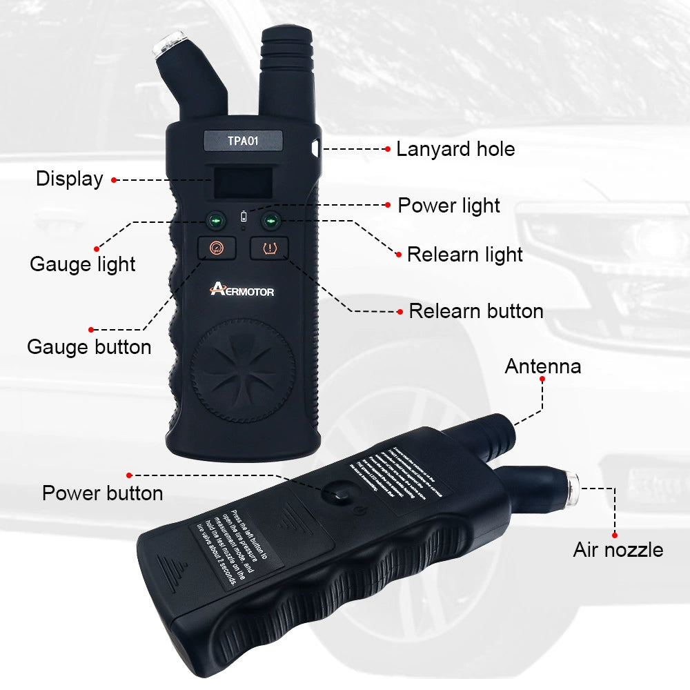 2 in 1 TPMS Relearn Tool Plus Digital Tire Pressure Gauge Reset Sensor For GM