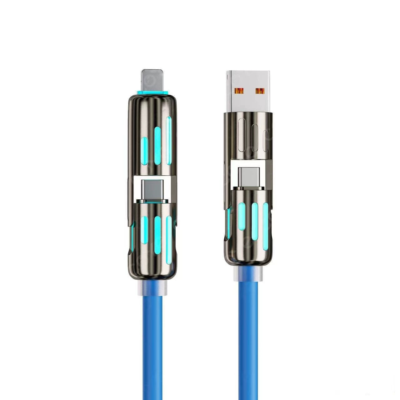 240W 4 in 1 Charging Cable 6.6FT, USB A/C to C/Lightning with Light iPhone Charger for iPhone